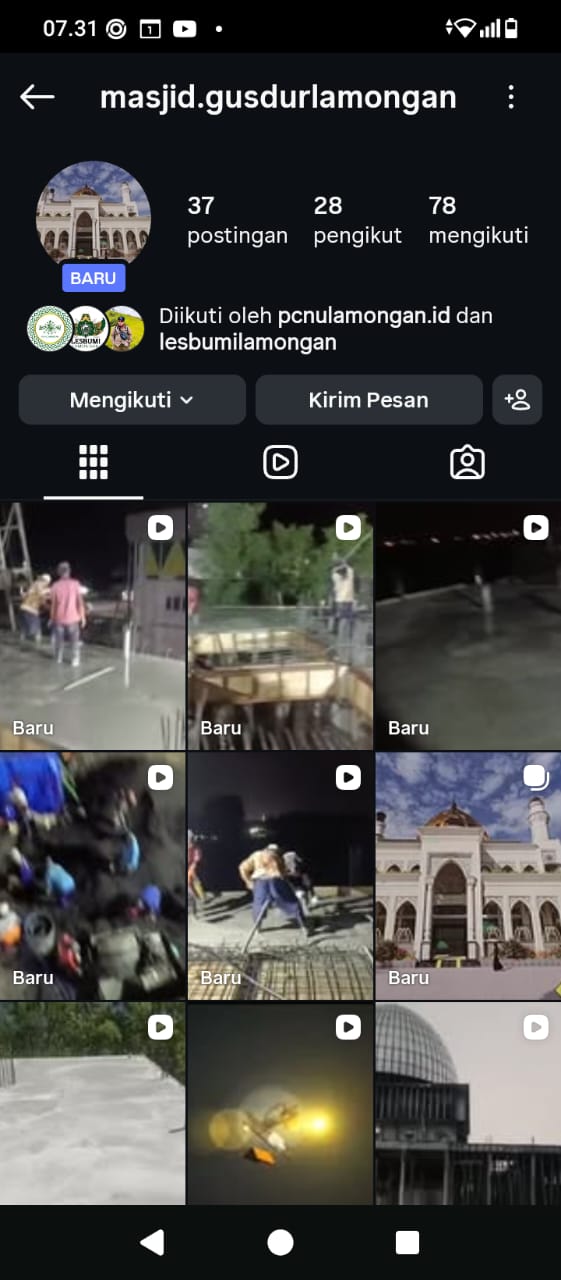Akun Instagram Masjid KH Abdurrahman Wahid NU Lamongan
